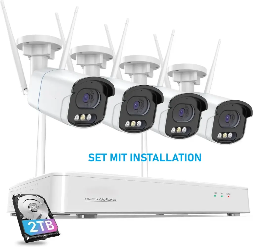 4 Kamera 4MP WLAN Videoüberwachungssystem + Installation